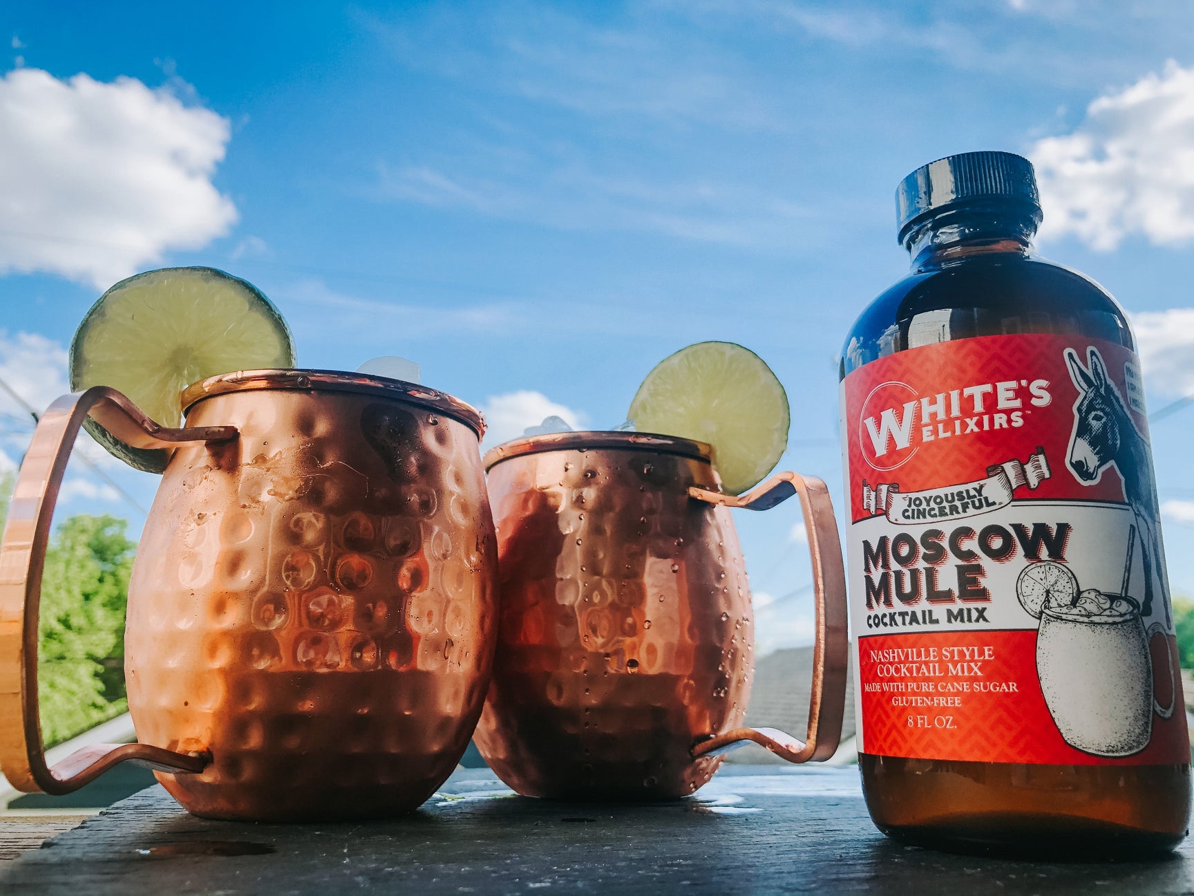 Virgin Moscow mule in copper mugs made with White's Moscow Mule Mix
